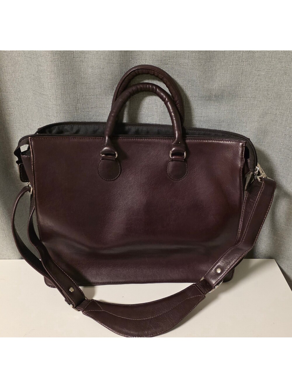 Claire Chase Dark Brown Leather Briefcase with Shoulder Strap